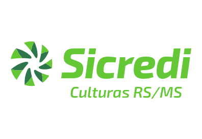 Logotipo da Sicredi Culturas RS/MS em verde com ícone estilizado de catavento sobre fundo branco.