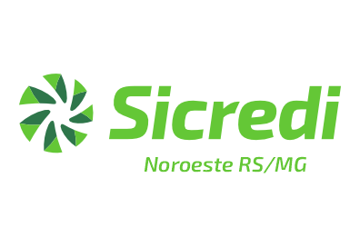 Logotipo da Sicredi em verde com ícone de flor e texto “Noroeste RS/MG”.
