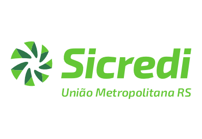 Sicredi logo in green with “União Metropolitana RS” text on white background