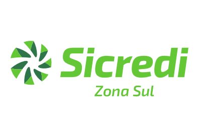 Logotipo da Sicredi Zona Sul em verde com um ícone estilizado de catavento.