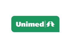 Logotipo da Unimed em branco sobre um retângulo verde com cantos arredondados e um ícone de árvore.