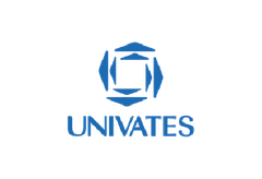 Logotipo da UNIVATES em azul com emblema geométrico acima da marca denominativa.