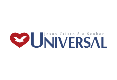 Logotipo universal com coração vermelho e pomba branca, texto azul e pequeno slogan cinza “Jesus Cristo é o Senhor”.