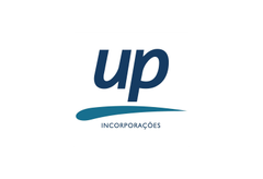 Logo “up” em azul com sublinhado turquesa e texto “incorporações” abaixo.