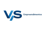 Logo da VS Empreendimentos em azul sobre fundo branco.