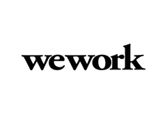 Logotipo da WeWork em letras minúsculas pretas sobre fundo branco.