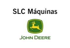 Logotipos da SLC Máquinas e da John Deere sobre fundo branco, com um emblema de veado verde.