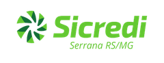 Logotipo da Sicredi em verde com a inscrição “Serrana RS/MG” sobre fundo branco.