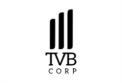 Logotipo da TVB Corp com três barras verticais pretas acima do texto “TVB CORP” em fundo branco.