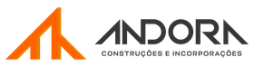 Logo da ANDOR, com símbolo laranja e texto cinza “Construção e Incorporações”