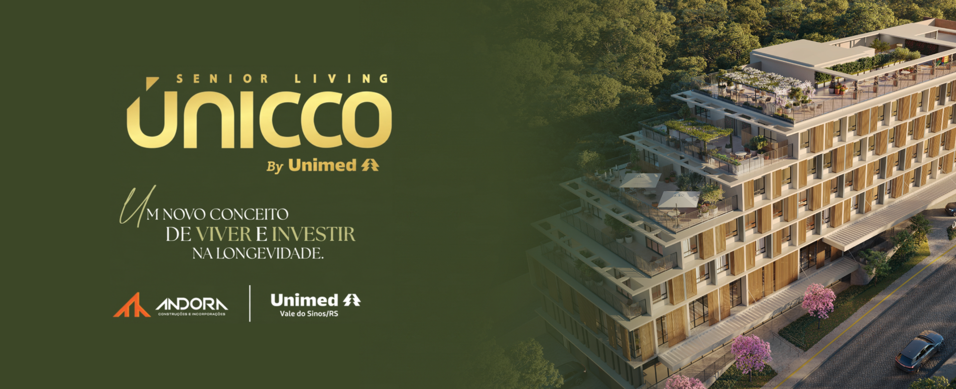 Vídeo promocional de um prédio de apartamentos de luxo com a marca "Unico".