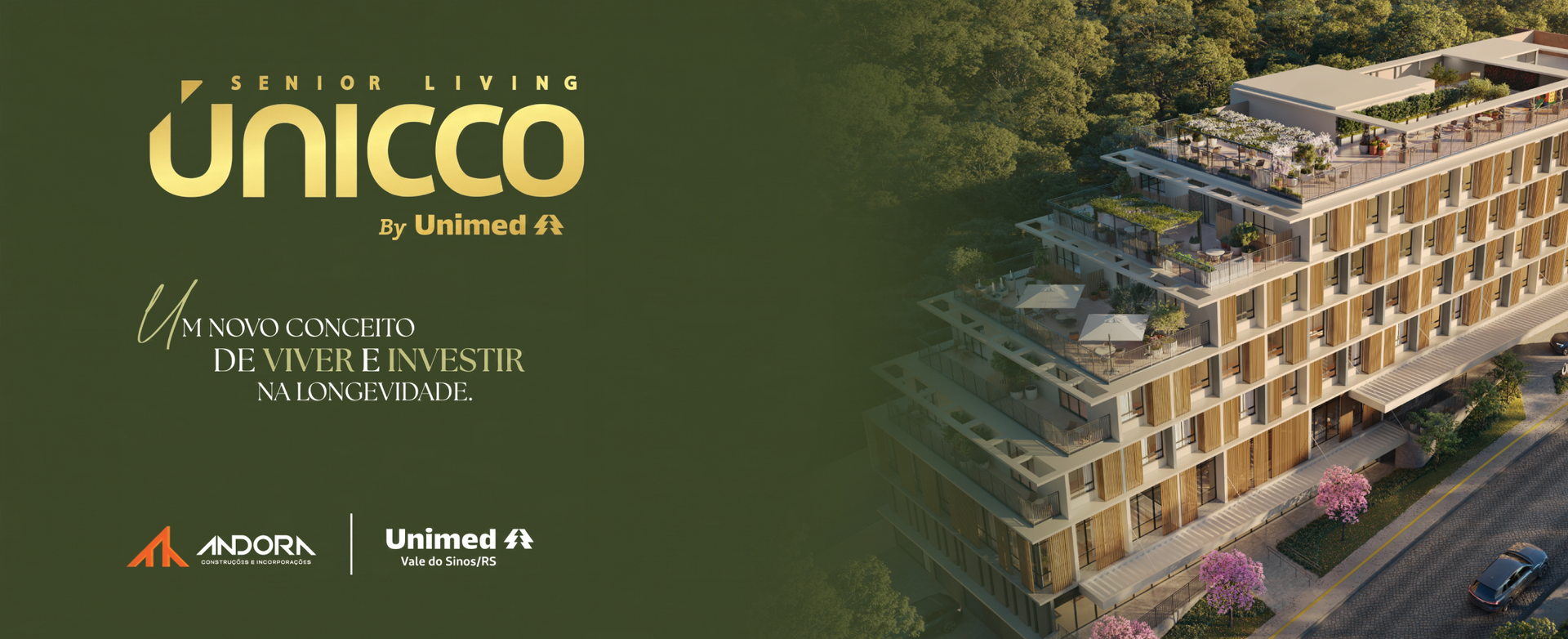 Vídeo promocional de um prédio de apartamentos de luxo com a marca "Unico".