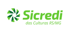 Logotipo da Sicredi em verde com as palavras “das Culturas RS/MG”