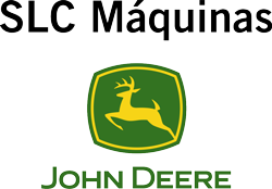 Logotipos da SLC Máquinas e da John Deere com emblema de veado verde em fundo branco.