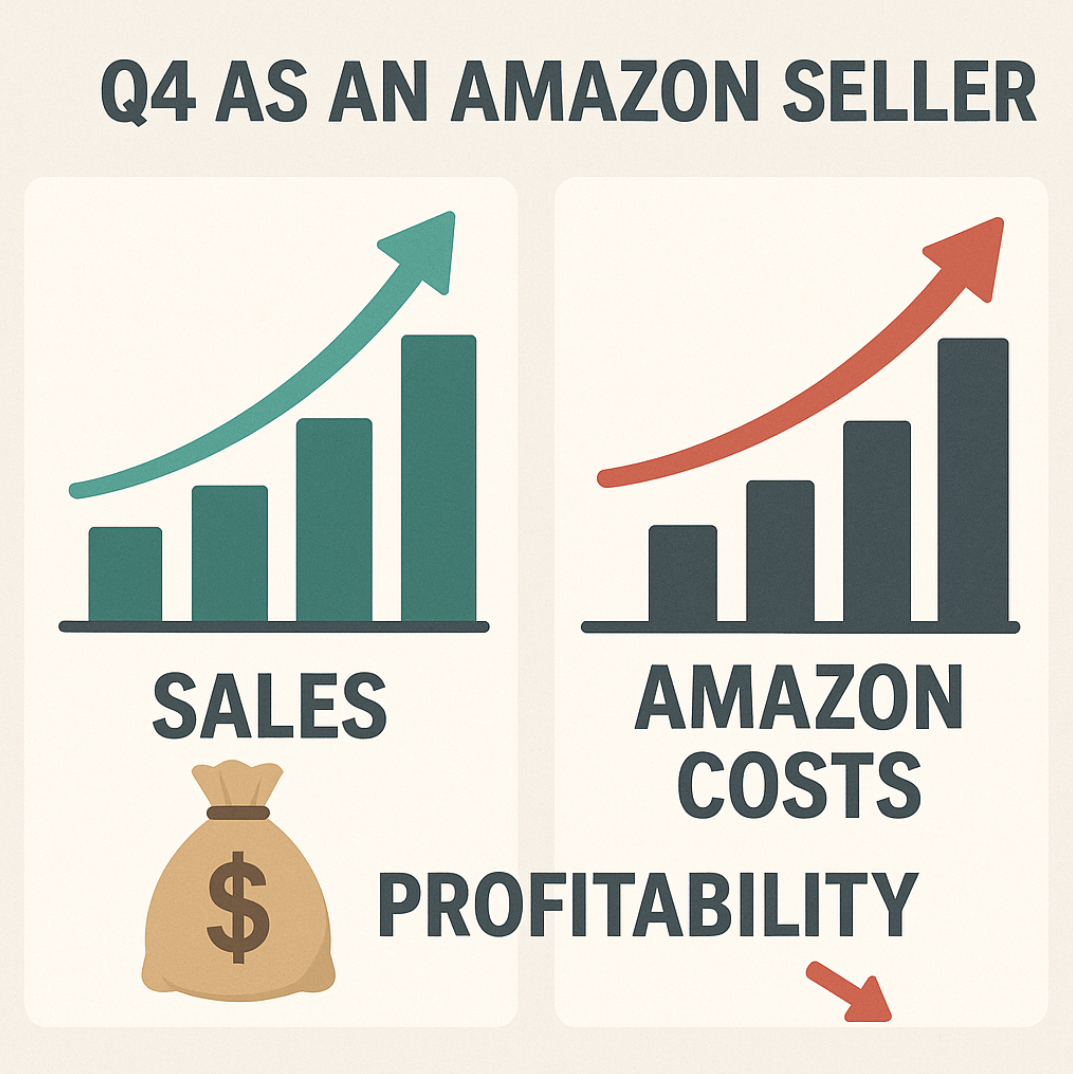 Q4 Amazon seller: Sales increase, Amazon costs increase, profit decreases.
