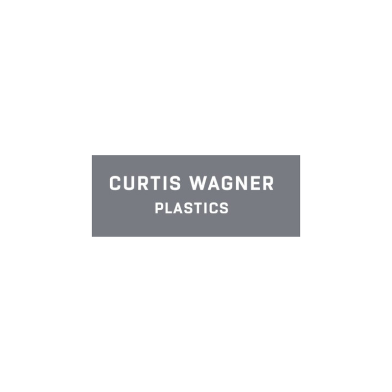 Curtis Wagner Plastics logo on a gray rectangle. White text on gray background.