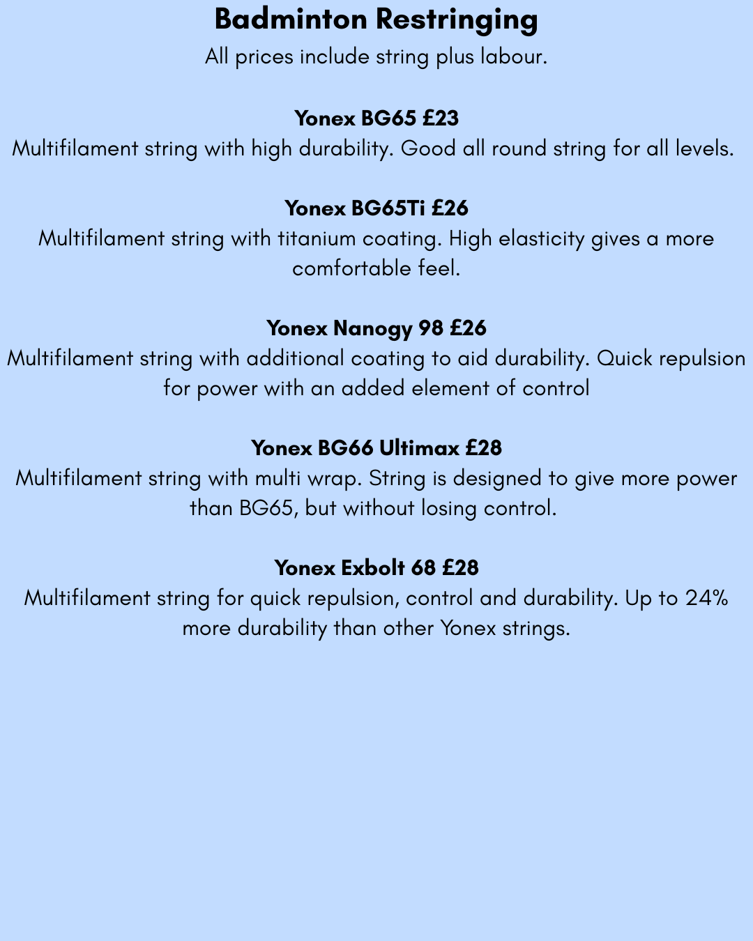 Badminton racket restringing costs