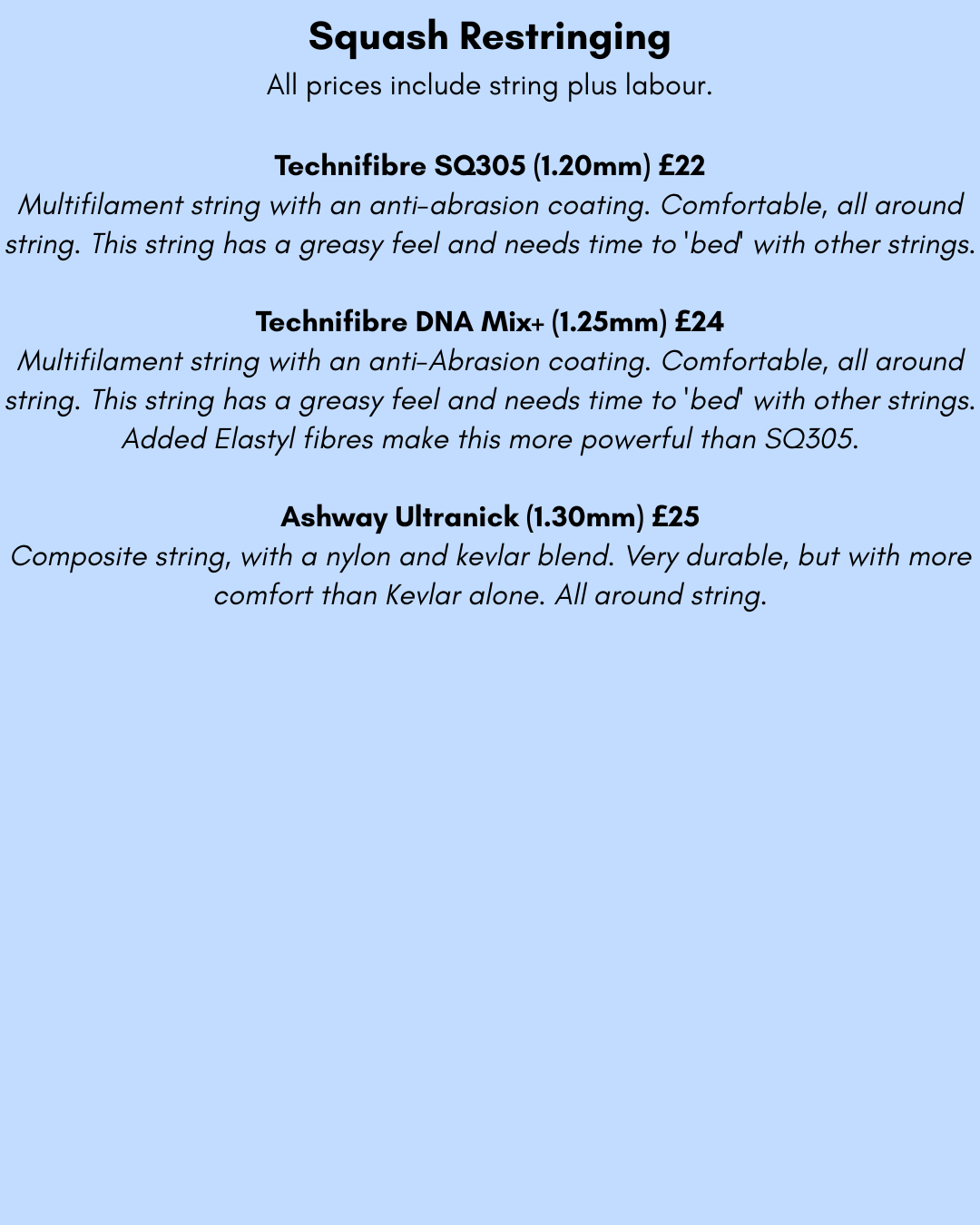 Squash racket restringing costs
