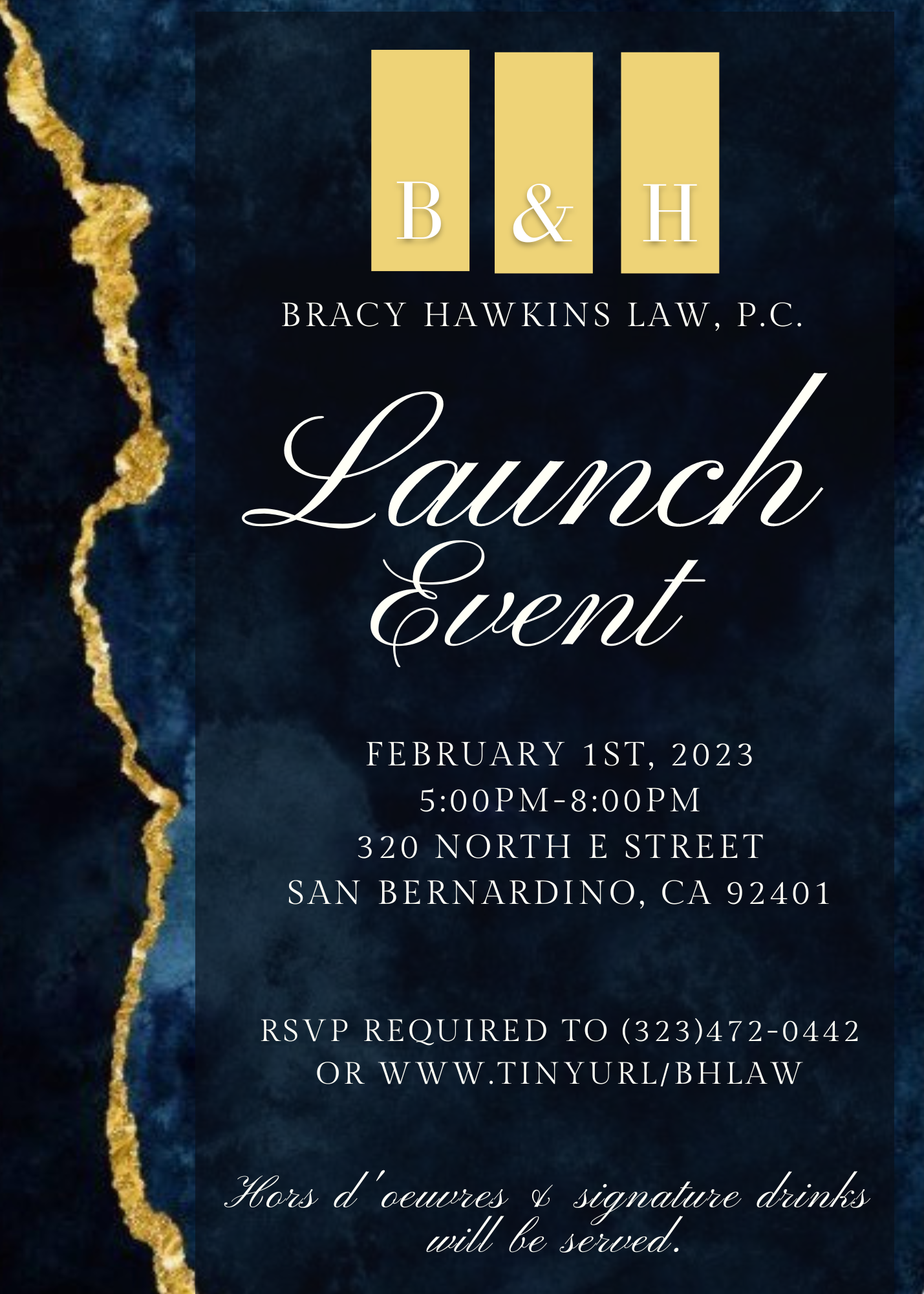 Bracy Hawkins Law, P.C Launch Invitation in marble blue