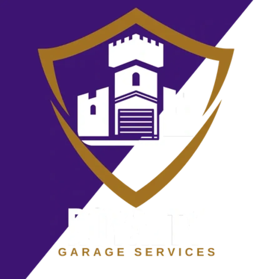 Logo with a white castle inside a gold-bordered shield on a purple and white background; text reads