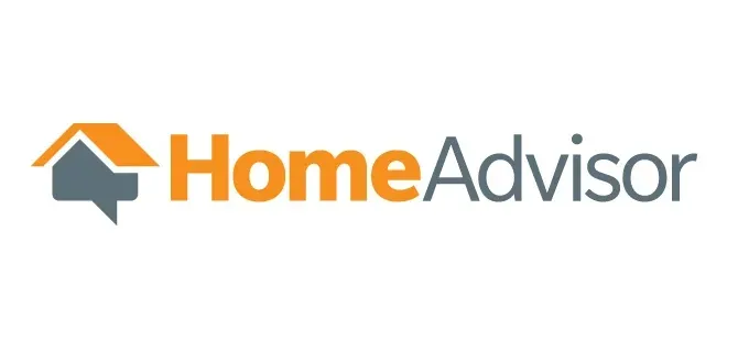 HomeAdvisor logo: orange roof and house icon with grey chat bubble; orange 