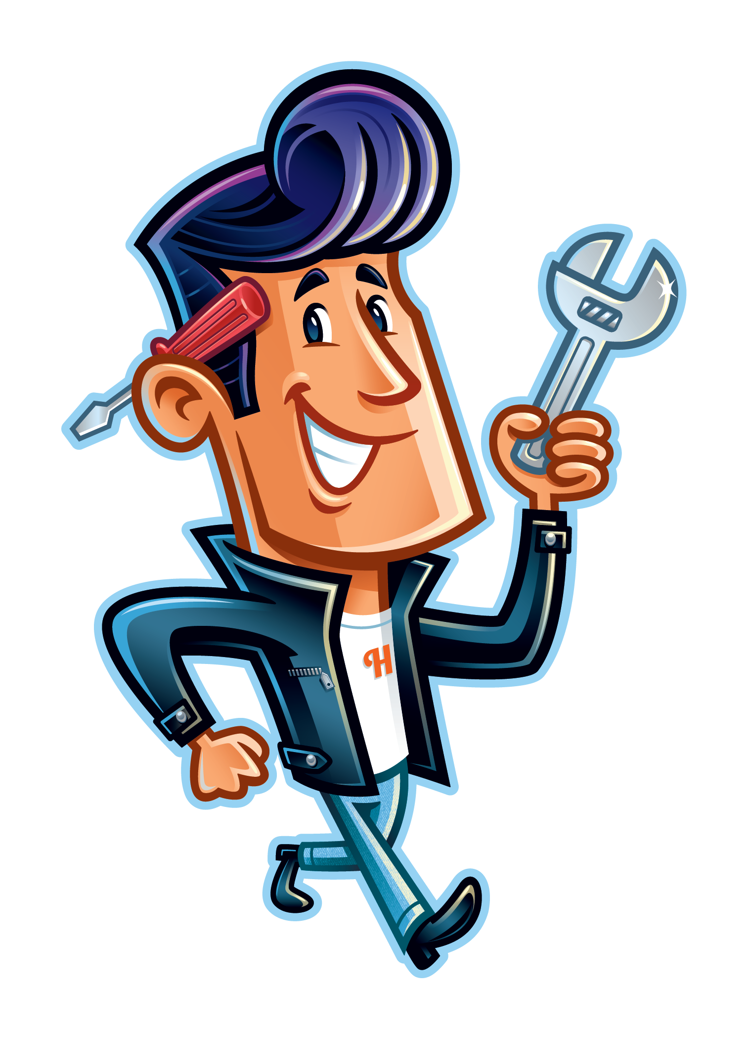 Mechanic with dark hair, holding a wrench, wearing a jacket and white shirt, and smiling.