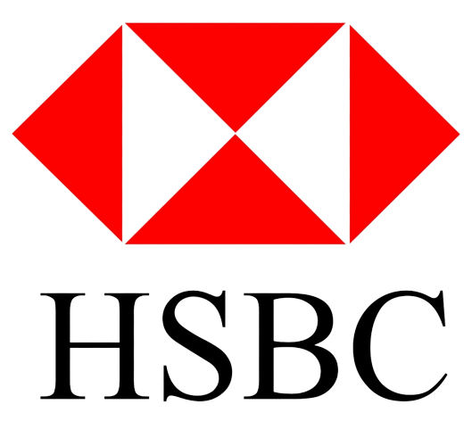 HSBC logo: Red and white geometric diamond shape above black