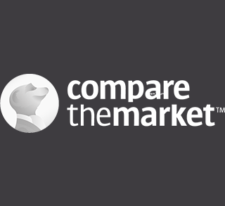 Compare the Market logo with a smiling meerkat in a circle on a dark gray background.