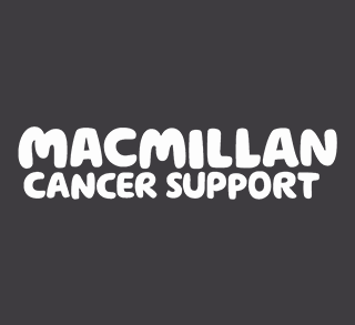 Macmillan Cancer Support logo in white text on a dark grey background.