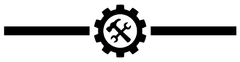 Horizontal lines with gear icon featuring a hammer and wrench.