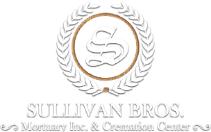 Logo for Sullivan Bros. Mortuary Inc. & Cremation Center featuring a stylized letter S inside a white laurel wreath.