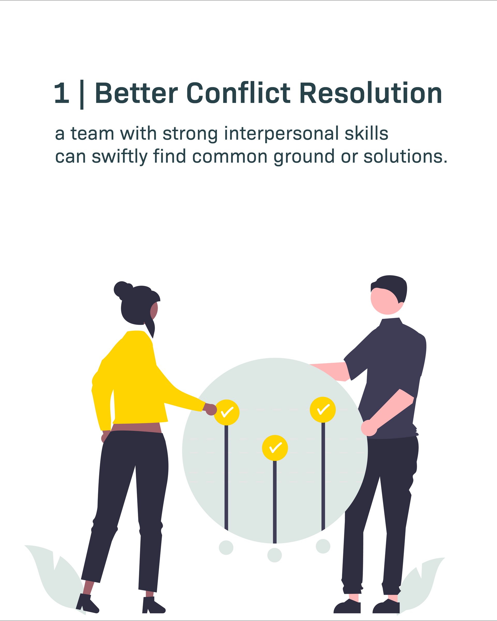 Two people shaking hands beside text “Better Conflict Resolution” with a lightbulb graphic
