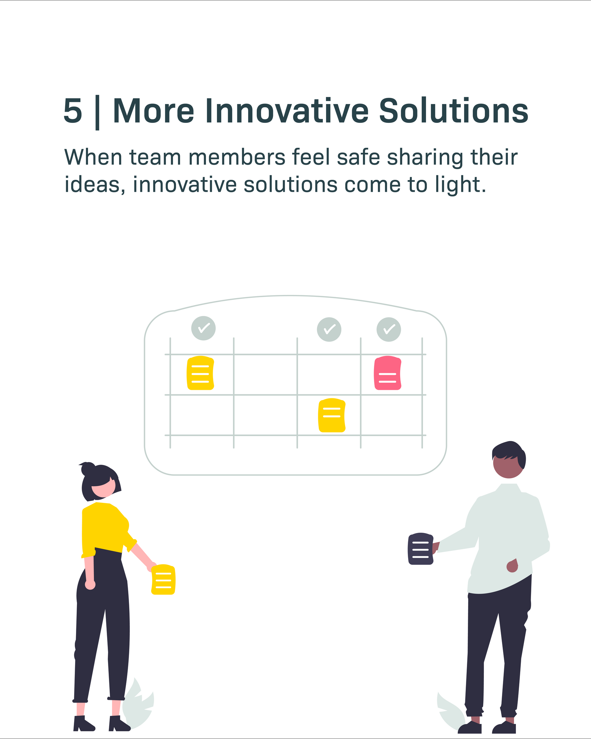 Two people place colorful sticky notes on a shared board labeled “More Innovative Solutions.”