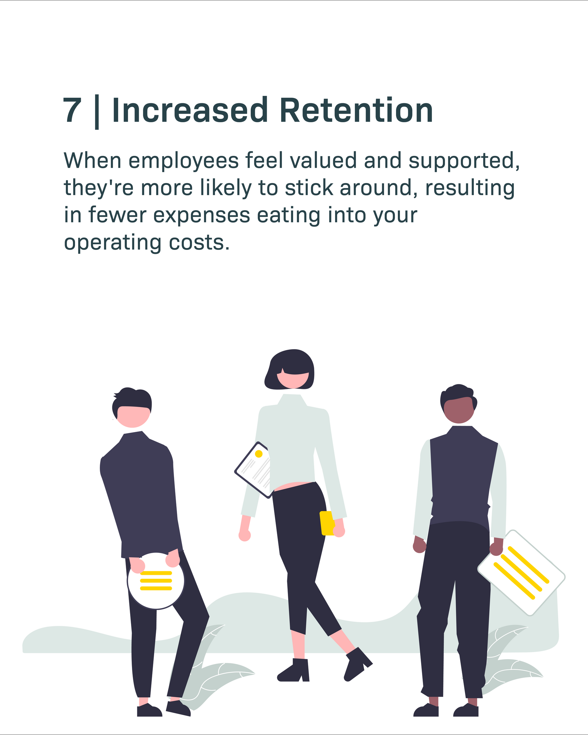 Three illustrated people holding documents under the heading “Increased Retention.”