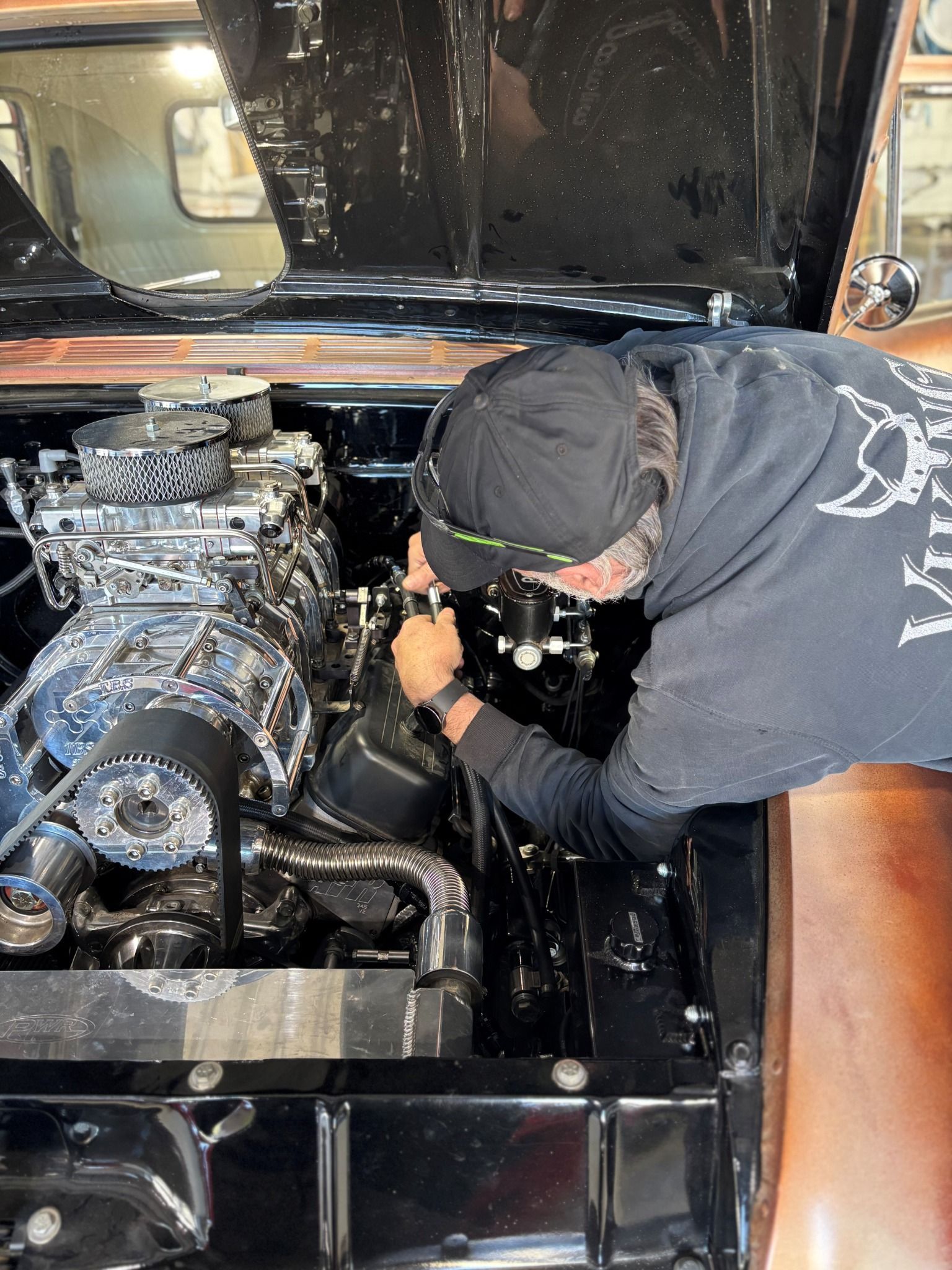 Classic car in the Viking Hotrods workshop