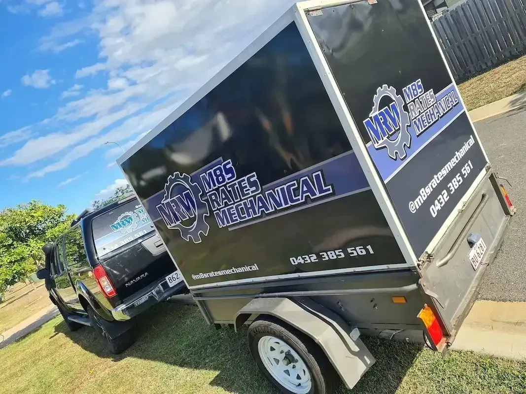 A Truck Is Pulling A Trailer With A Box On It — M8S Rates Mechanical In Gladstone Central, QLD
