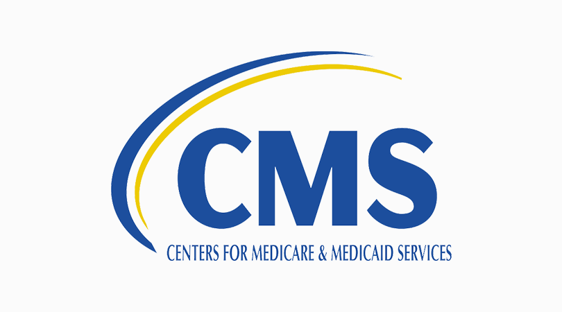 The cms centers for medicare and medical services logo is blue and yellow.