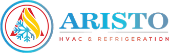Aristo HVAC & Refrigeration logo with a circular blue-red emblem and blue/red text