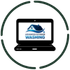 Laptop showing Advanced Exterior Washing logo, surrounded by a green circle.