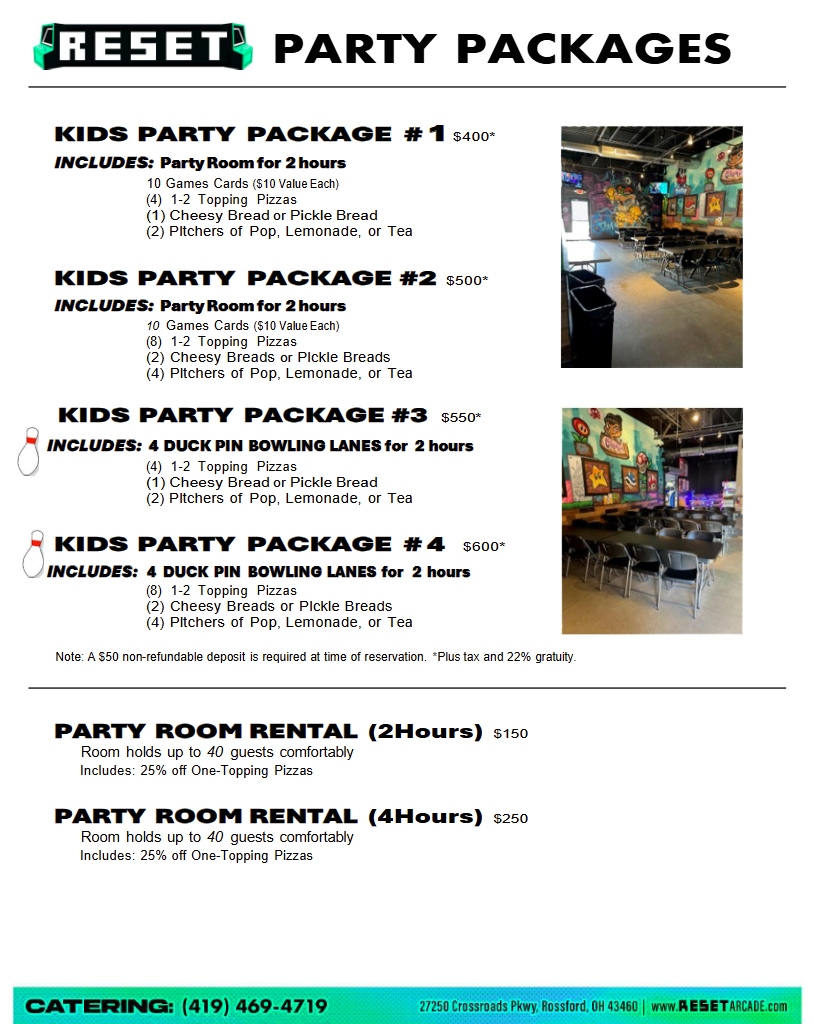 Reset Rossford Party Packages