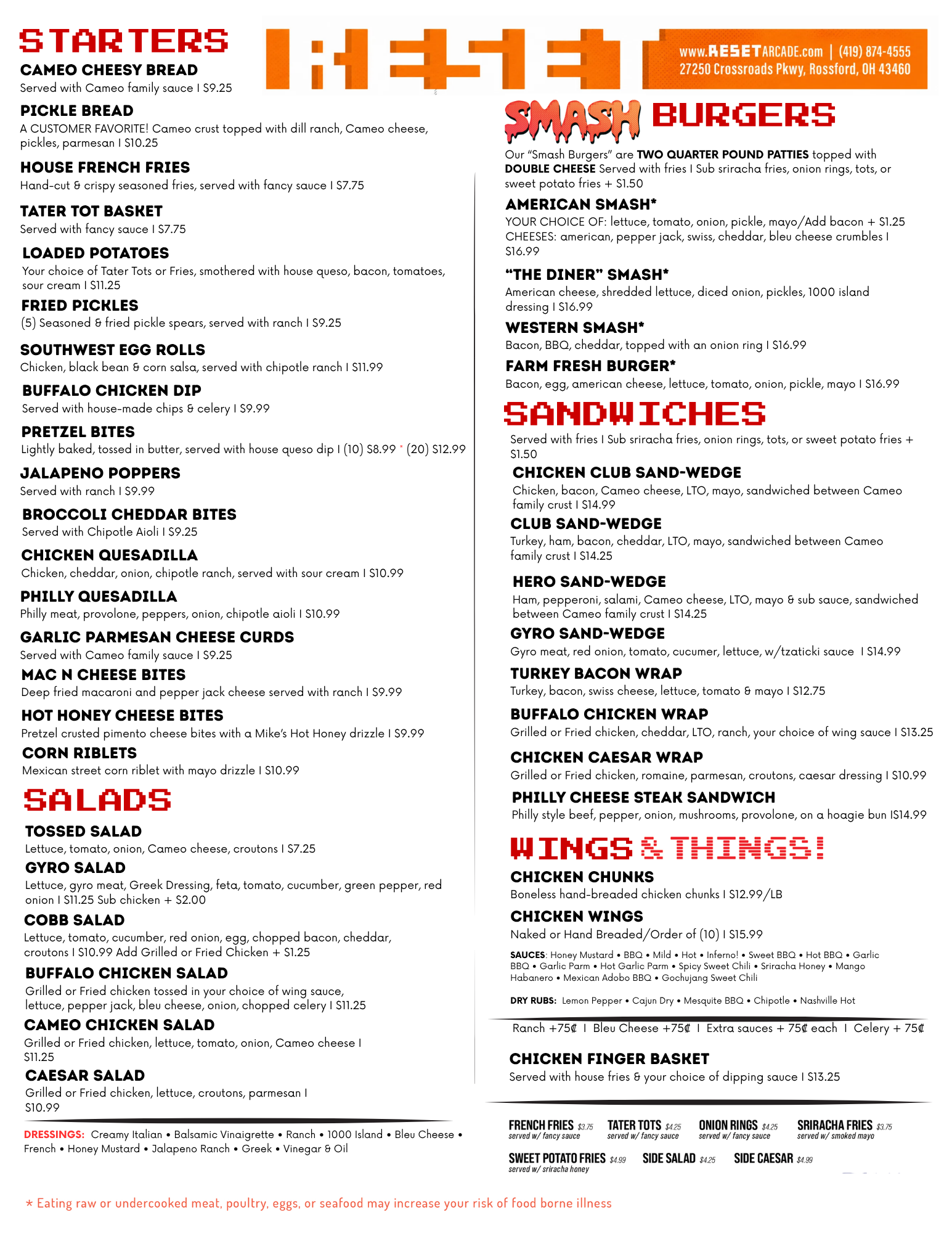 Cameo Reset Rossford Menu Side 1