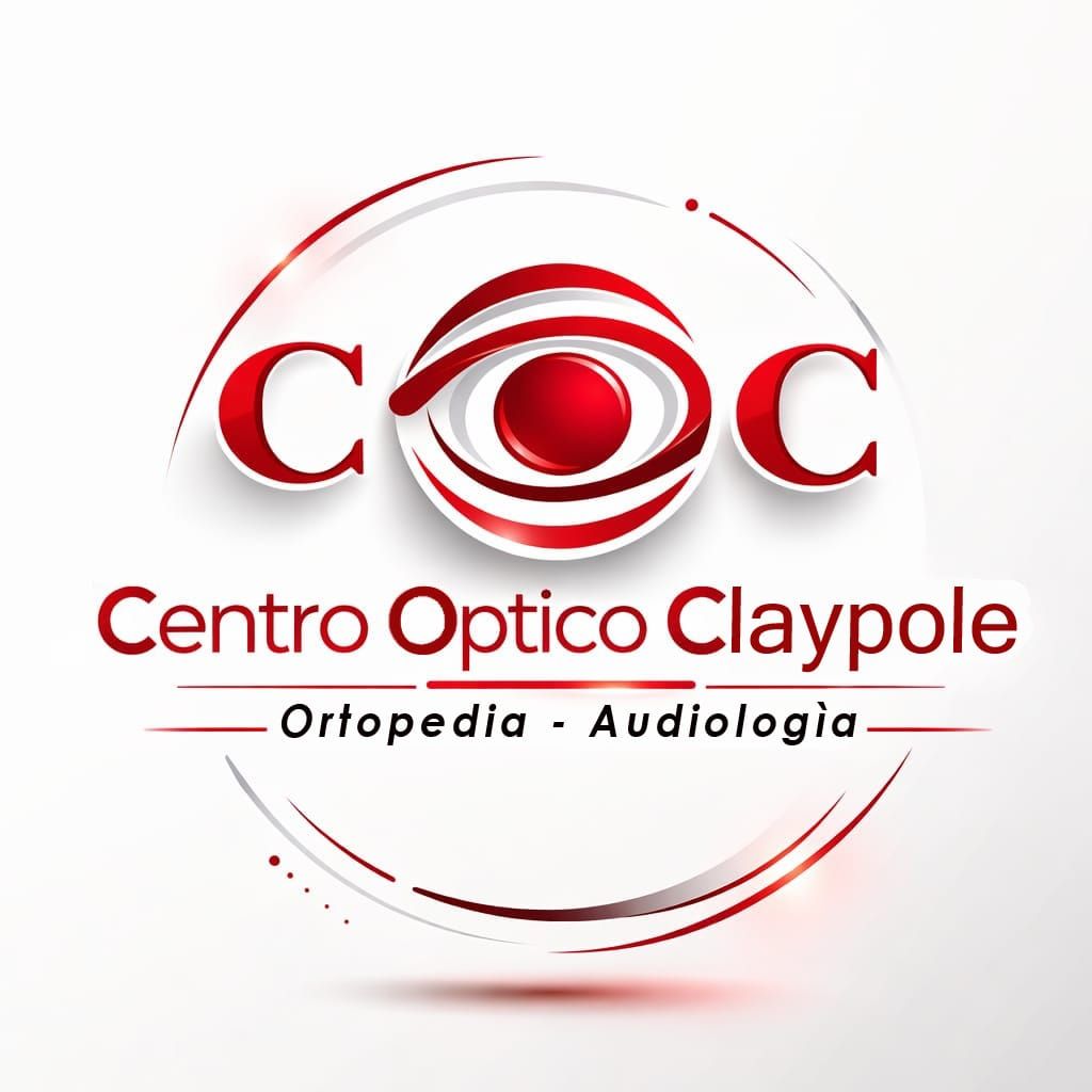 Logotipo del Centro Óptico Claypole con gráfico de ojo rojo y texto “Ortopedia · Audiología”
