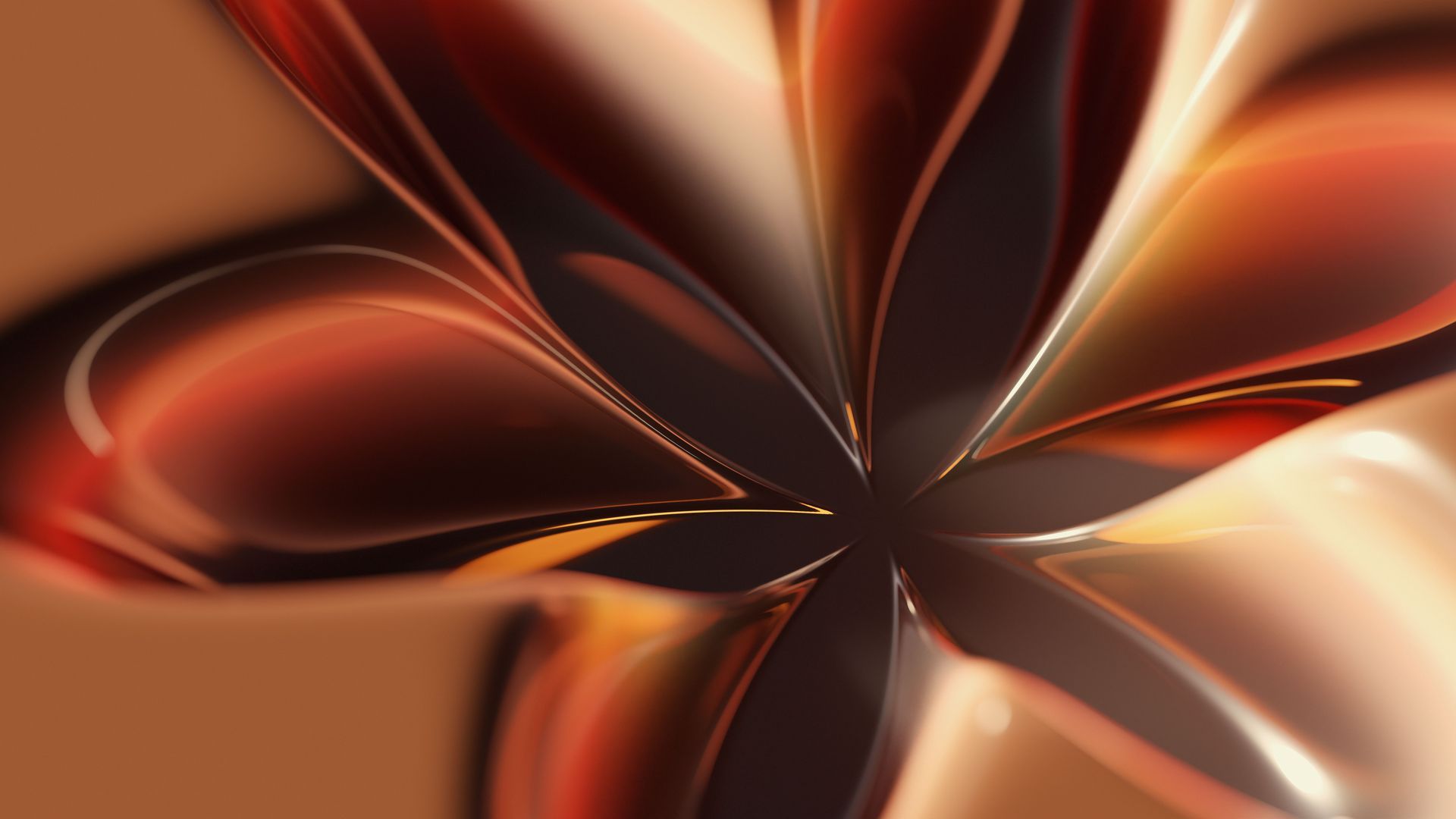 Abstract metallic flower-like swirl in copper, brown, and cream tones
