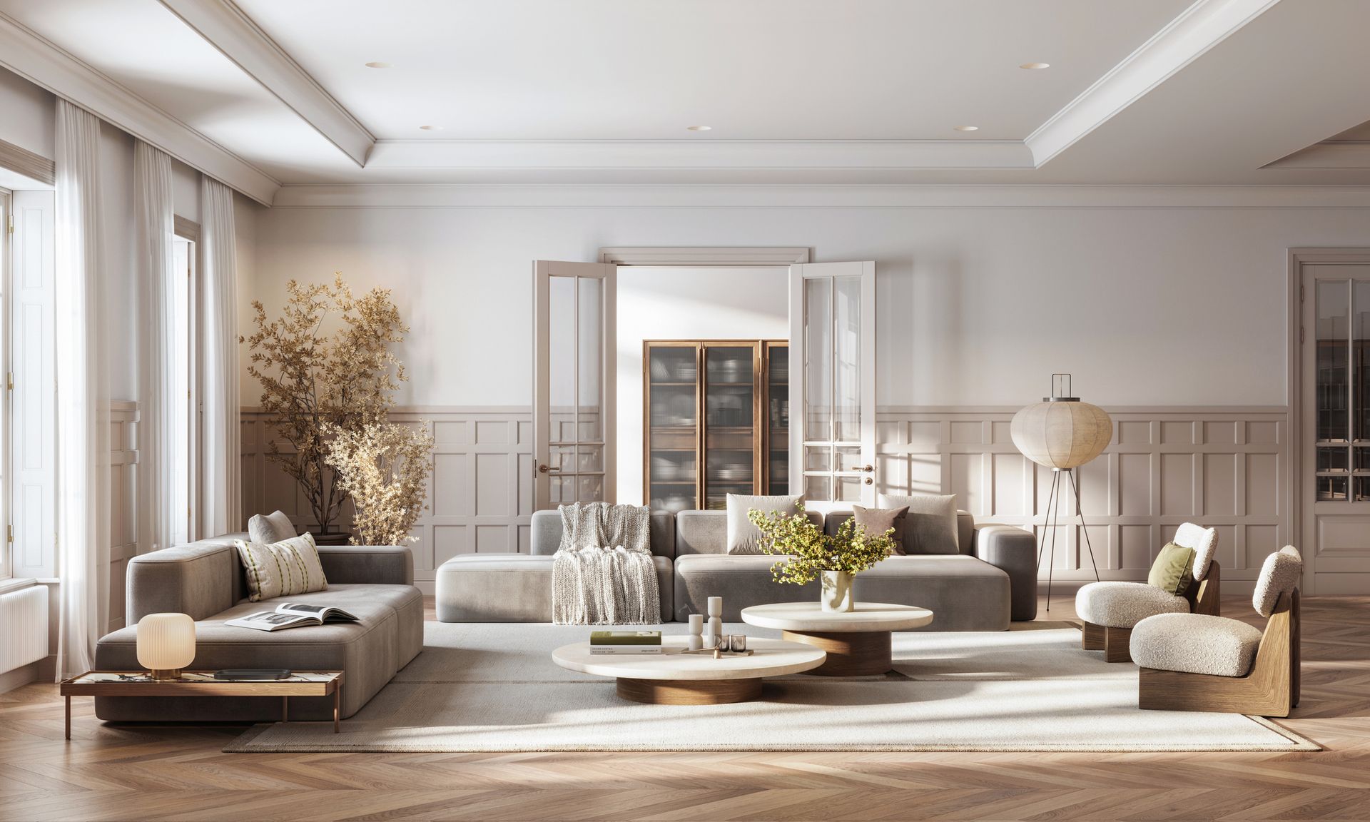 It is a living room with a lot of furniture and a lot of windows.
