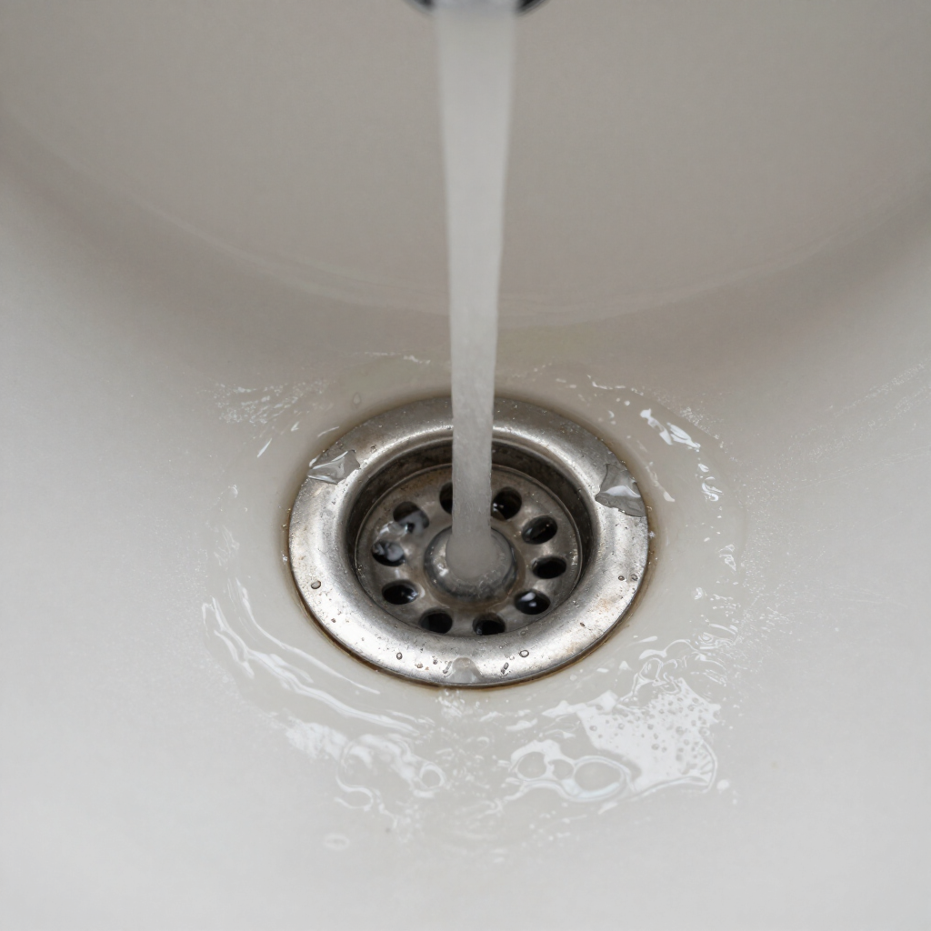 Drenaje de lavabo taponado con agua acumulada