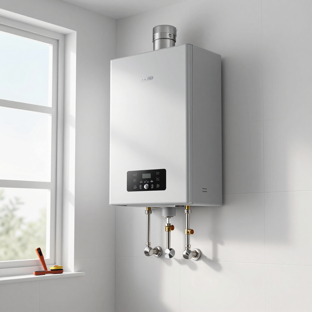Boiler instalado en pared en área de servicio