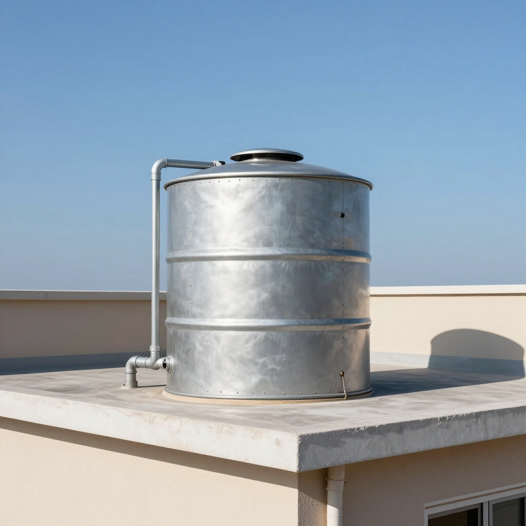 Tinaco de agua instalado en azotea para almacenamiento