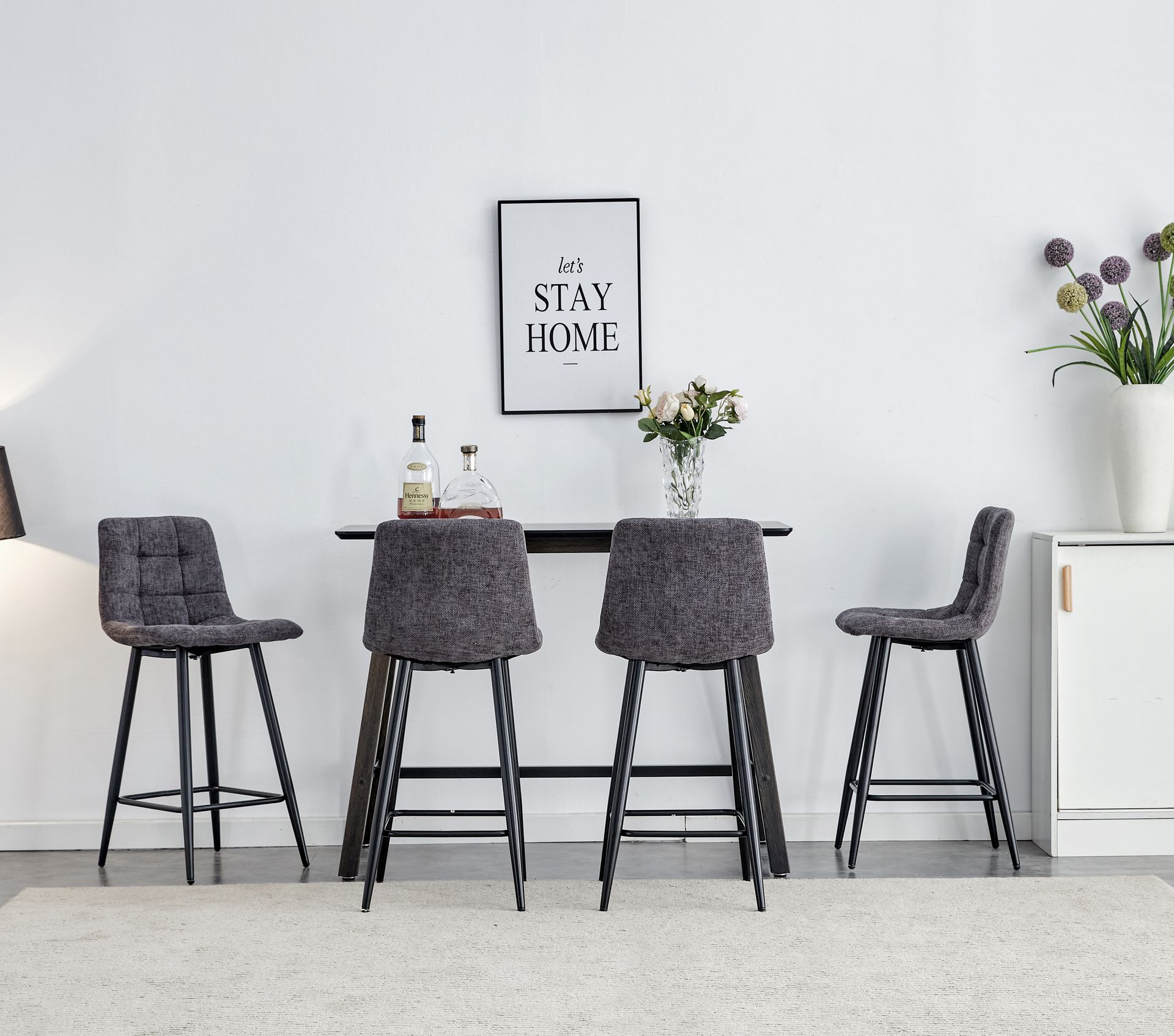 Set of 4 Grey Fabric Barstools