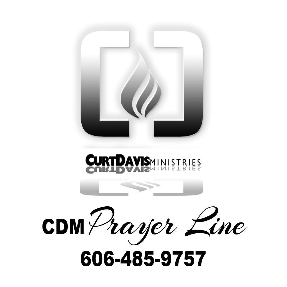 Logo for Curt Davis Ministries Prayer Line: Symbol with flame, text 