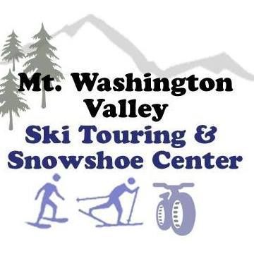 Mt. Washington Valley Ski Touring & Snowshoe Center logo with mountains, trees, skiers, and snowshoes